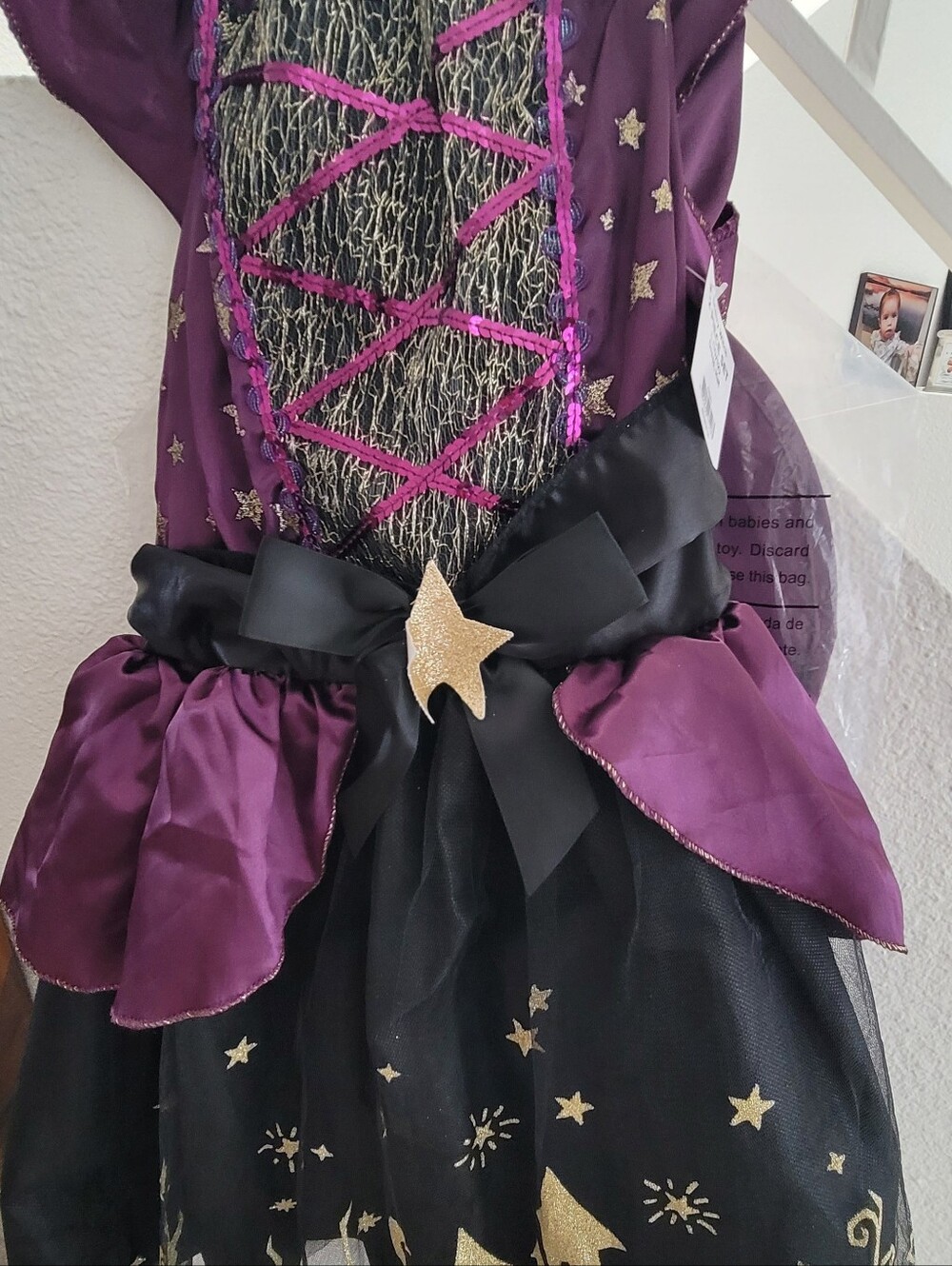 Girls Purple and Black Starry Witch Costume with Gold Accent